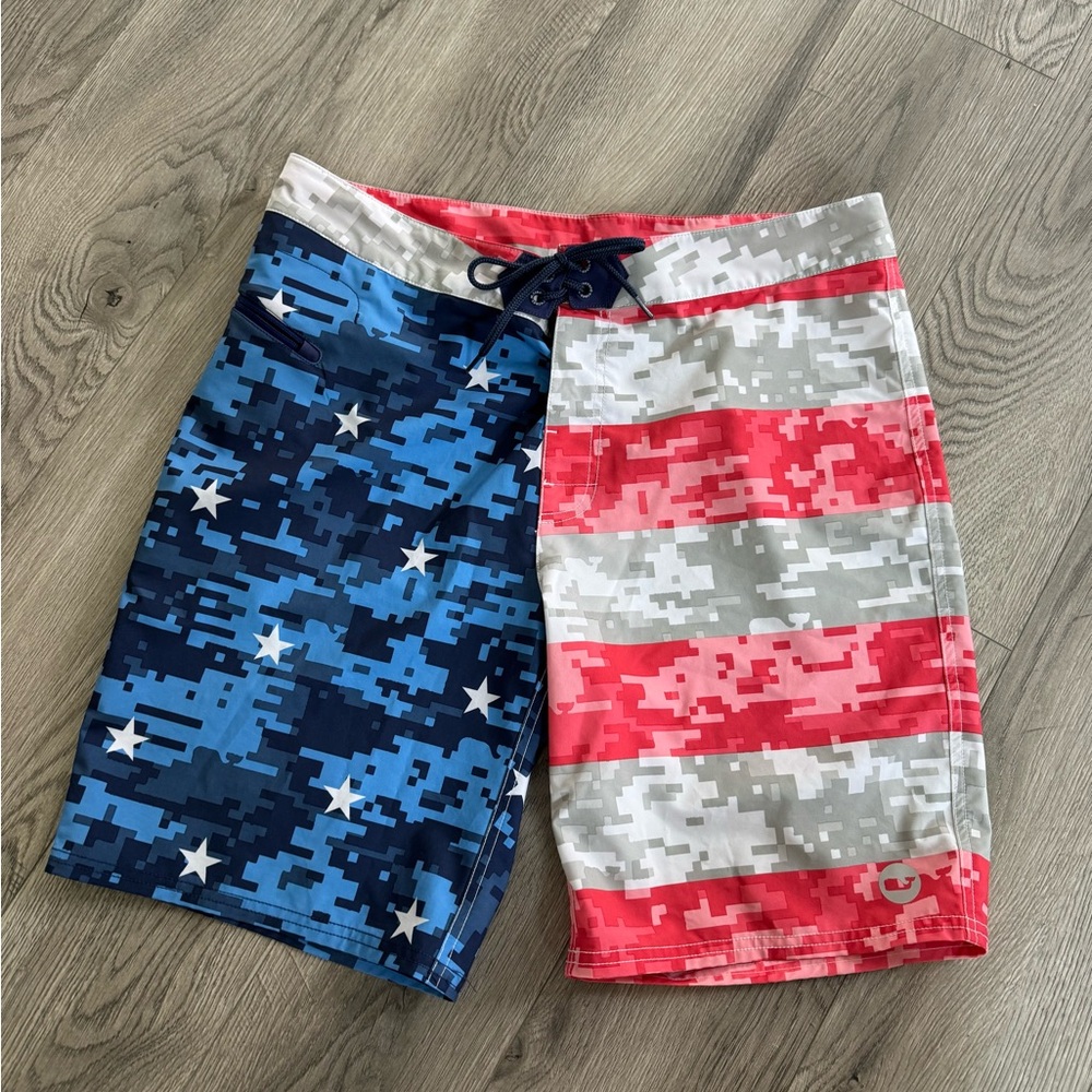 Vineyard Vines Blue and Red Camo Swim Trunks